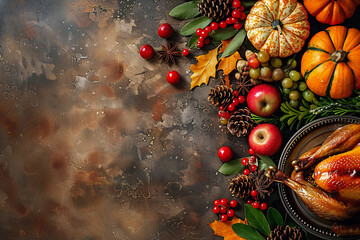 Wall Mural - thanksgiving background with pumpkin and fall ingredients