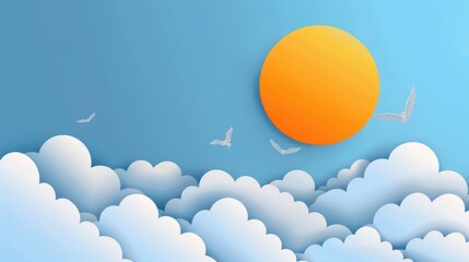 Minimalist Sunset with Clouds and Flying Bird Art