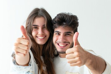 Canvas Print - A happy couple giving a thumbs up in a joyful moment, great for use in social media, advertising, or personal projects