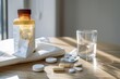 © alisaaa - facial tissue , medicine , pill bottle and tablet with glass of water on the table facial tissue , medicine , pill bottle and tablet with glass of water on the table