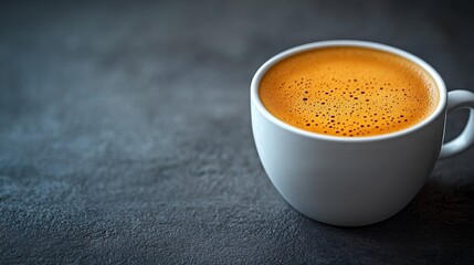 A white coffee cup with a brown liquid in it