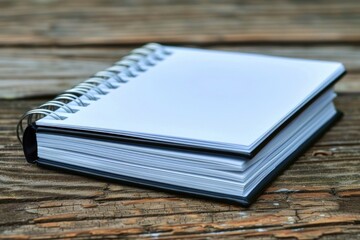 Sticker - Stack of notebooks on a rustic wooden table, ideal for office or study settings