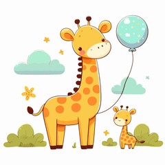 Wall Mural - cute cartoon smiling giraffe