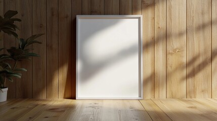 Leinwandbilder - 3D rendering of a blank white frame displayed on a wooden wall