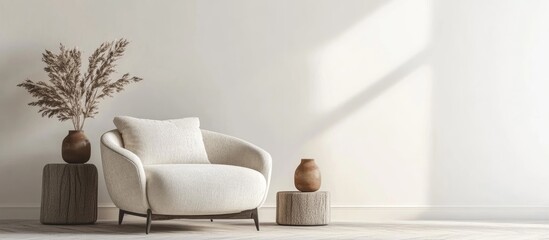 Aufkleber - Armchair and decorative accessories in a living room interior with white walls 3D rendering