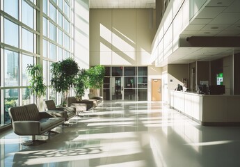 Poster - Modern Office Lobby with Sunlight Streaming Through Large Windows