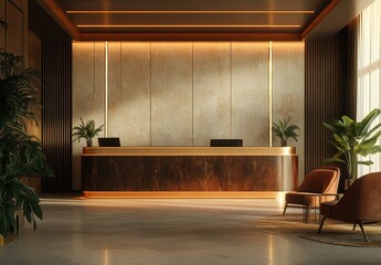 Poster - Modern Hotel Lobby Reception Desk with Luxurious Interior Design