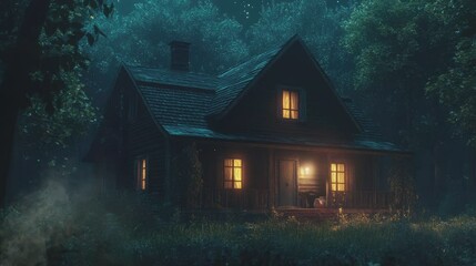 Wall Mural - the atmosphere of a house in the village at night . seamless looping time-lapse virtual video Animation Background.