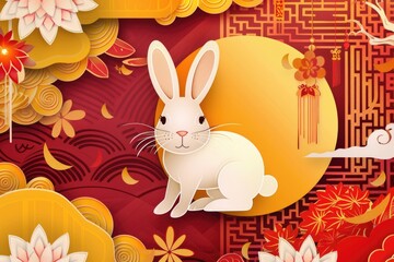 Sticker - A rabbit sits calmly in front of a bright full moon