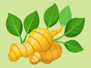 Wall Mural - Ginger with ripe leaves vector illustration and art