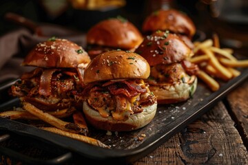 Canvas Print - A tray filled with various types of sandwiches and French fries, great for food photography or illustrations