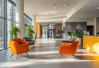 Poster - Modern Lobby Interior with Orange Chairs