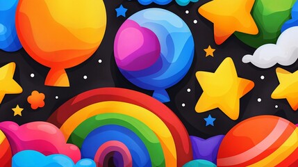 Wall Mural - a colorful and abstract painting of a rainbow and stars. the painting is full of bright colors and h