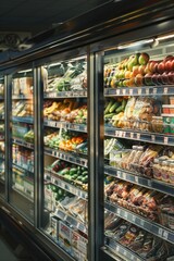 Poster - A colorful display case filled with a variety of fresh fruits and vegetables