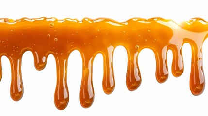 Sticker - Dripping caramel on white background. Melted caramel sauce 