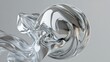 © -Quantum Pixels- - 3D rendering of abstract art featuring a spherical shape undergoing metamorphosis characterized by organic curves and soft forms in matte liquid metal with glossy silver accents on a grey backdrop