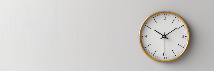 clock on light grey wall, copy space