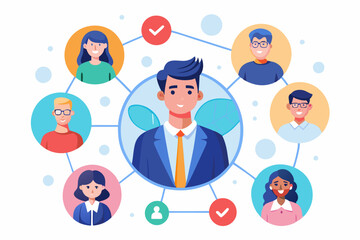 Employee or staff management, HR human resource, company people management, work connection, community or teamwork, recruitment concept, businessman HR put people on team or group connecting line
