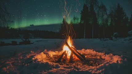 Canvas Print - Campfire Under the Northern Lights