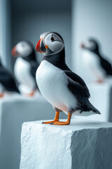 Wall Mural - Puffin on a white canvas,