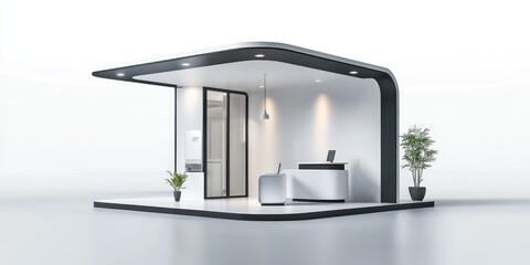 Poster - 3D render illustration of a white and black trade show booth isolated on a white background Editable template mockup for design purposes