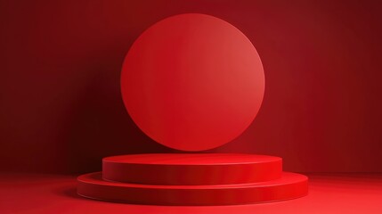 Poster - 3D rendering of a striking red studio podium background designed for product display promotion and presentation