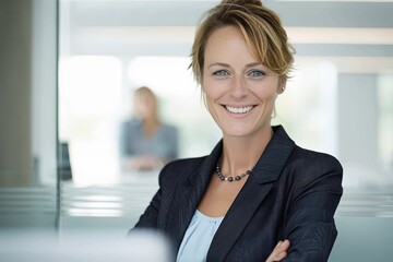 Canvas Print - Portraits of smiling business woman Portrait of smiling business woman in working space