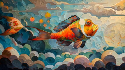 Wall Mural - Abstract Clownfish in Colorful Swirls.