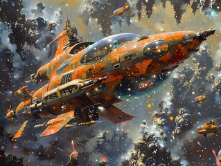 Wall Mural - Spacecraft flying through a nebula.