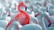 © Akash Tholiya - Standing out from the crowd concept. Pink flamingo standing between many white flamingos