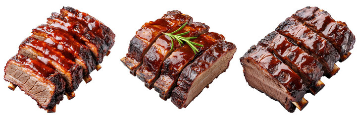 Succulent and perfectly glazed barbecue ribs ready to be enjoyed isolated on transparent background