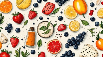 Vibrant Food Pattern Seamless Design for Culinary Backgrounds