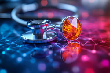 Aufkleber - Abstract healthcare with sleek medical icons and vibrant, modern geometric shapes,