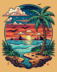 Wall Mural - beach tree t-shirt design vector illustration  