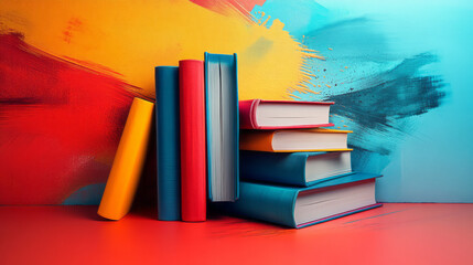 Fototapete - Abstract education with sleek books and modern learning tools in a vibrant design,