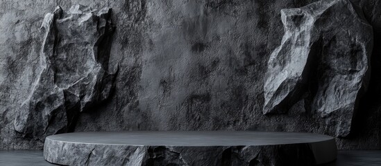 Aufkleber - Black geometric stone and rock texture background minimalist mockup for podium presentation or display 3D rendering