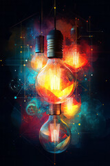 Aufkleber - Abstract innovation with gears and lightbulbs in a dynamic, geometric design,