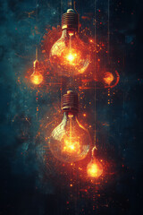Aufkleber - Abstract innovation with gears and lightbulbs in a dynamic, geometric design,