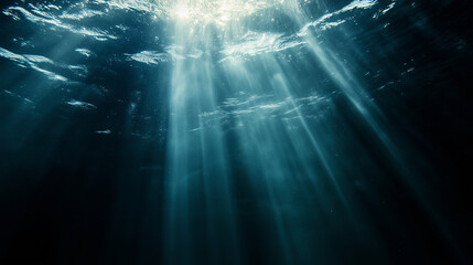 Poster - sun rays through the sea, rays of light, underwater background