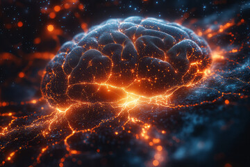 Aufkleber - Abstract artificial intelligence with digital brains and interconnected lines,