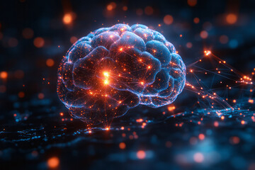 Aufkleber - Abstract artificial intelligence with digital brains and interconnected lines,