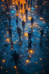 Aufkleber - Abstract teamwork with interconnected figures and geometric patterns,