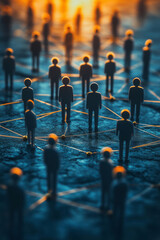 Aufkleber - Abstract teamwork with interconnected figures and geometric patterns,