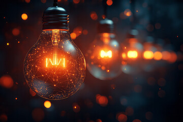 Aufkleber - Abstract innovation with lightbulbs, gears, and digital lines in a vibrant design,