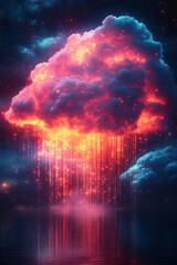 Aufkleber - Abstract cloud computing with digital clouds and data streams in a futuristic style,