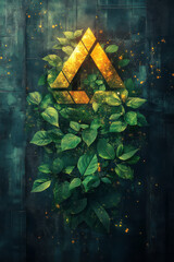 Aufkleber - Abstract sustainability with green energy icons and geometric patterns,