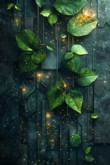 Aufkleber - Abstract sustainability with green energy icons and geometric patterns,