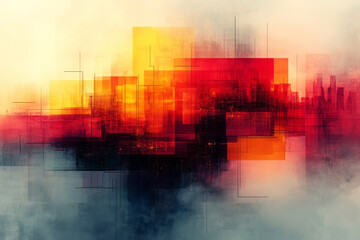 Aufkleber - Abstract digital transformation with interconnected devices and geometric shapes,