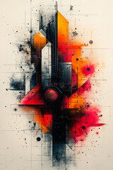 Aufkleber - Abstract creative process with bright splashes of color and geometric tools,