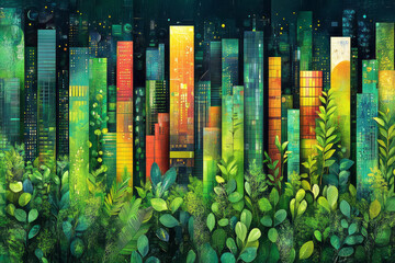 Aufkleber - Creative abstract design of sustainable living with eco-friendly symbols and green patterns,